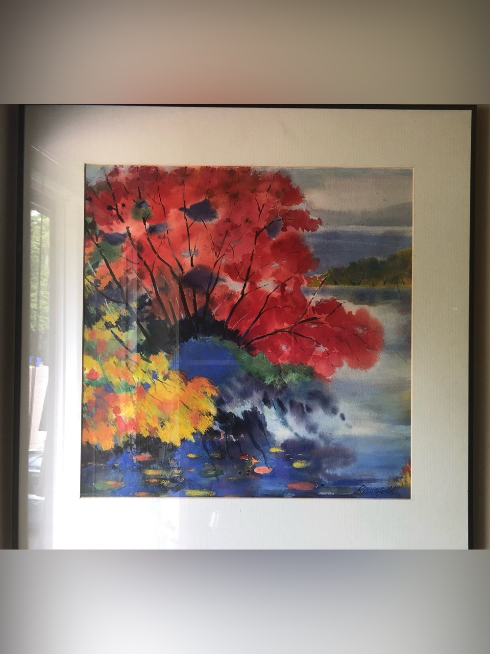 Framed Watercolor on paper  - Red & Yellow